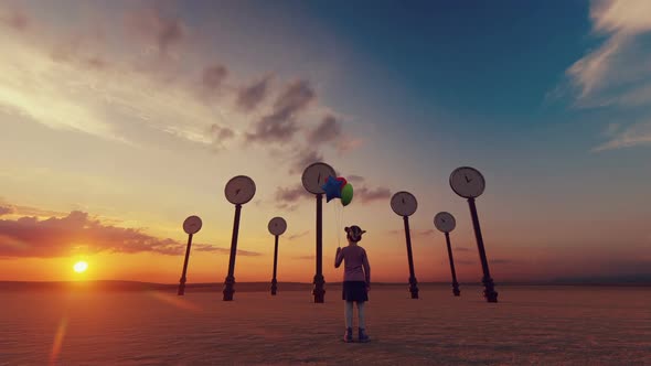 Timeless Clocks And Little Girl Surreal Background alt