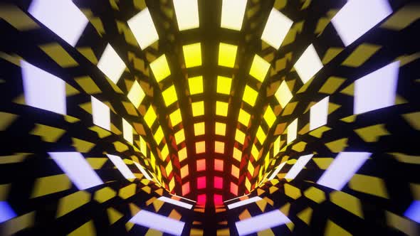 Abstract Looped Background with Animation of Flight in Scifi Tunnel with Multi Color Rectangles