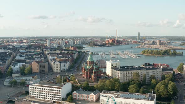 The Uspenski Cathedral in Helsinki, Finland Aerial Footage