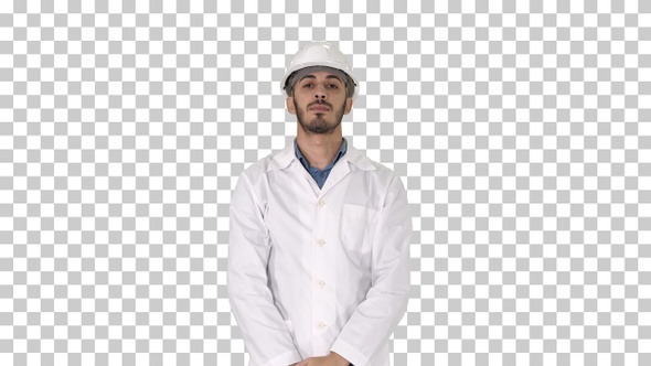 Arab Engineer in White Robe Putting Hard Hat on Safety Concept alt