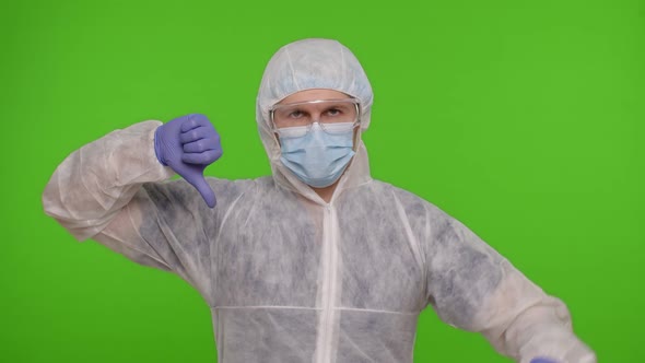 Dissatisfied Doctor Showing Thumbs Down Say No Dislike with Bad Results Coronavirus Vaccination alt