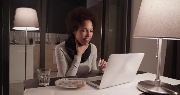 Sick Woman Greeting Online Doctor alt