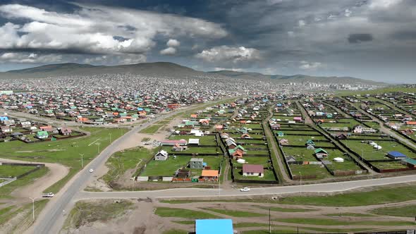 Aerial View of City Landscape of Colorful Houses in Mongolia alt