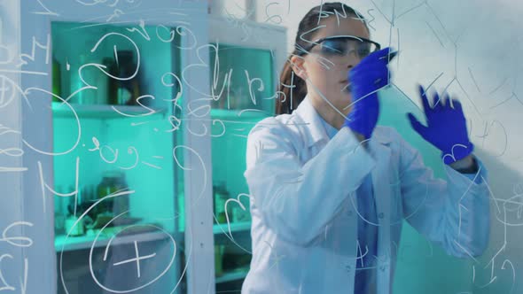 Closeup to the Camera Woman Scientist Write the alt