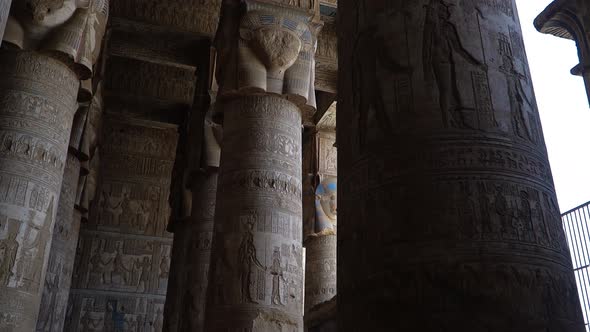 Interior of Dendera Temple or Temple of Hathor.  alt