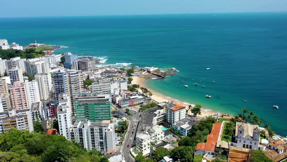 Aerial landscape at famous tourism place of coast city of Salvador, Bahia, Brazil. alt