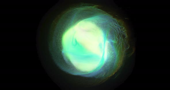 Green and blue energy orb, abstract loop of flowing particles