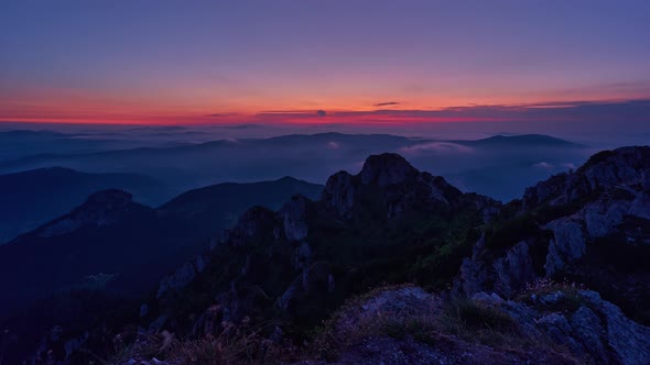 Beautiful colors of the mountain landscape before sunrise, 4K alt