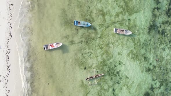 Tanzania Vertical Video  Boat Boats in the Ocean Near the Coast of Zanzibar Aerial View alt