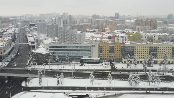 Snowcovered City Center of Minsk From a Height alt