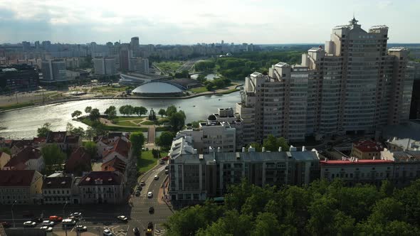 View From the Height of the Old Part of the City of Minsk,the Sports Palace and Pobediteley Avenue alt