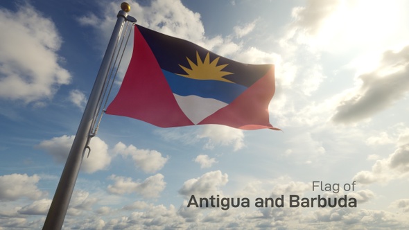 Antigua And Barbuda Flag on a Flagpole alt
