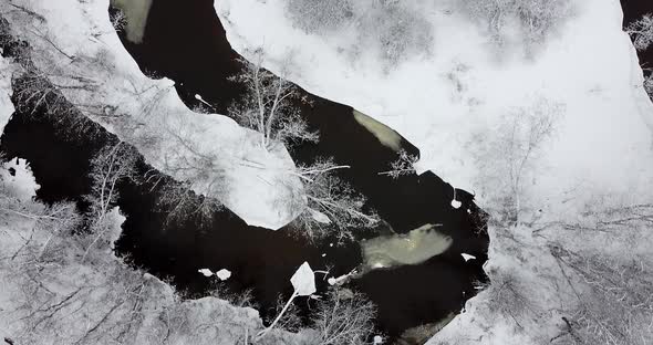 Flying Over Flowy Winter River alt