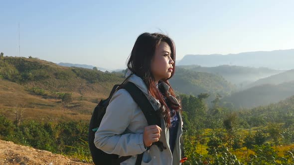 Asian Hiker Girl Walking alt