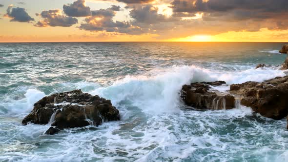 Stormy Sea on the Sunset.