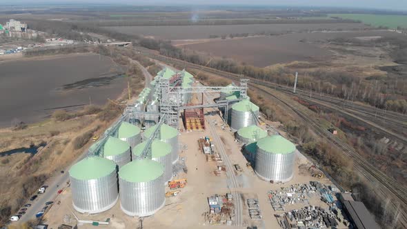 The Base of the Granary. Construction Site of Elevators. Agricultural Industry. Harvesting Cereals