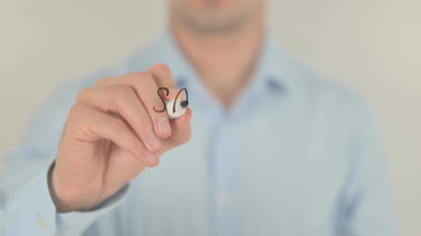 Save Energy, Man Writing on Transparent Screen alt