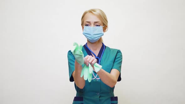 Medical Doctor Nurse Woman with Stethoscope Wearing Protective Mask and ...