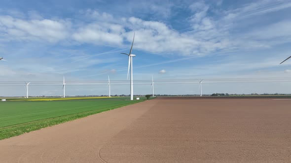 A Still Day Producing No Electricity on a Wind Farm alt