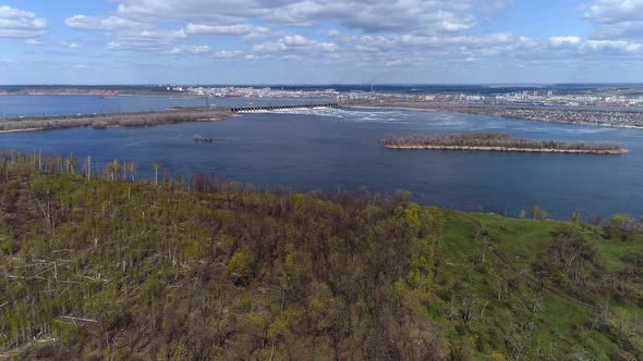 Panoramic View of Volga River Bend, Aerial Shooting