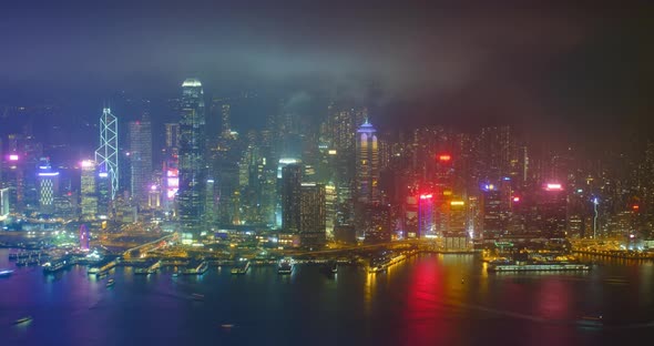 Aerial Timelapse of Illuminated Hong Kong Skyline alt