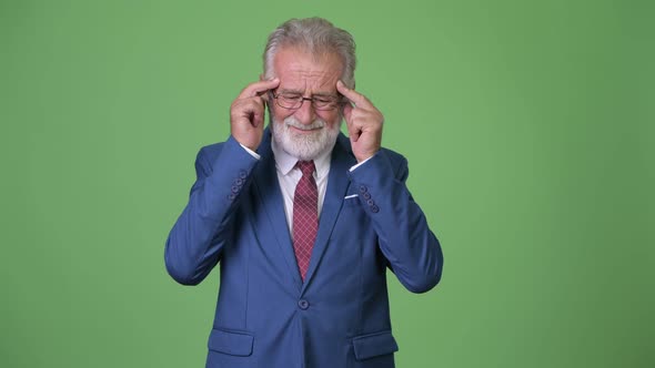 Handsome Senior Bearded Businessman Against Green Background alt