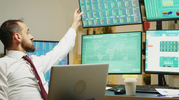 Stock Market Broker Drinking Coffee While Checking the Economy alt