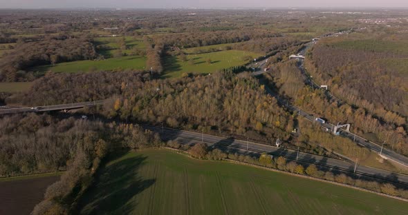 Motorway Junction, M42, M40, Warwickshire, Slow Motion, Panning Shot, Aerial Shot