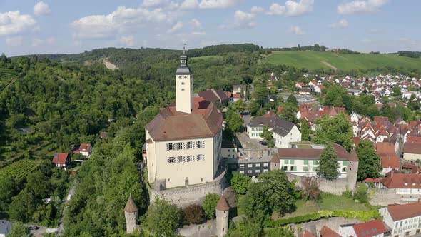 Aerial view of Castle Horneck, Gundelsheim, Baden-Wuerttemberg, Germany alt