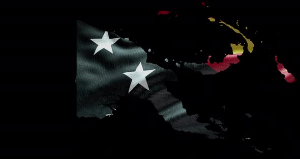Papua New Guinea national flag background with country shape outline. Alpha channel animation alt