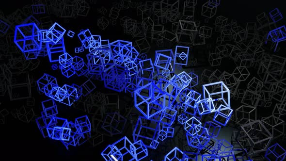 Colorful Wave Runs Across Cubes Like in Christmas Garland 3d Abstract Looped Background with Lot of alt