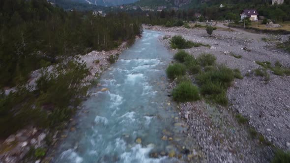 Beautiful Valley Through Rocky Mountains River Streaming on Peaceful Landscape in Albania Valley of