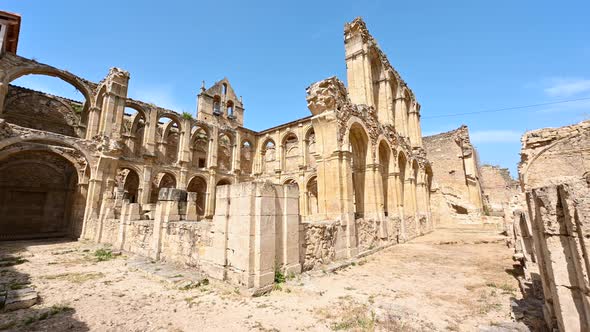 Ancient Abandoned Monastery Santa Maria De Rioseco, in Burgos, Spain. alt