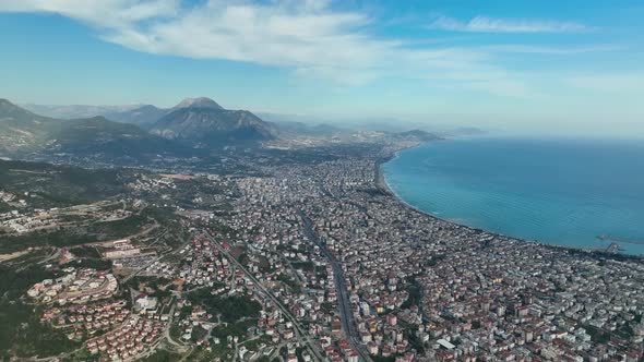 Colorful Panorama over the city Aerial View 4 K Alanya Turkey alt
