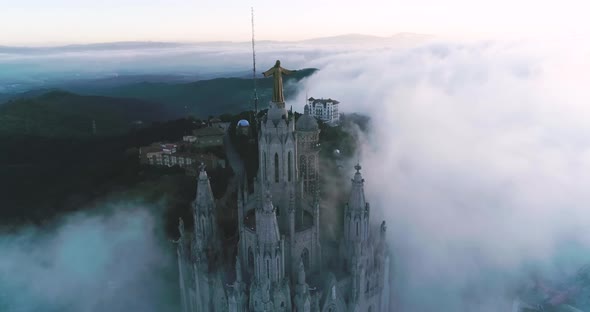 Aerial View Barcelona Talaia Temple of the Sacred Heart of Jesus Temple Tibidabo