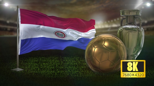 8K Paraguay Flag with Football And Cup Background Loop alt