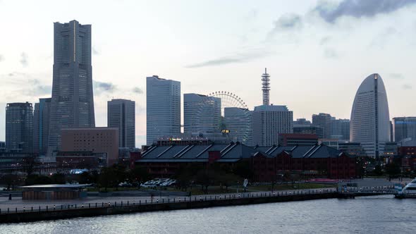 Yokohama City with Ferris Wheel Timelapse Sunset