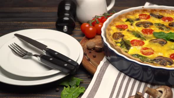 Baked Homemade Quiche Pie in Ceramic Baking Form alt