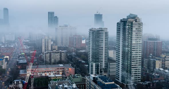 City Skyline Modern Architecture Morning Fog in Toronto