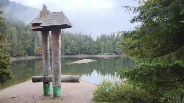 Mountain Lake Synevyr. Aerial View of the Carpathian Mountains in Autumn. Ukraine alt