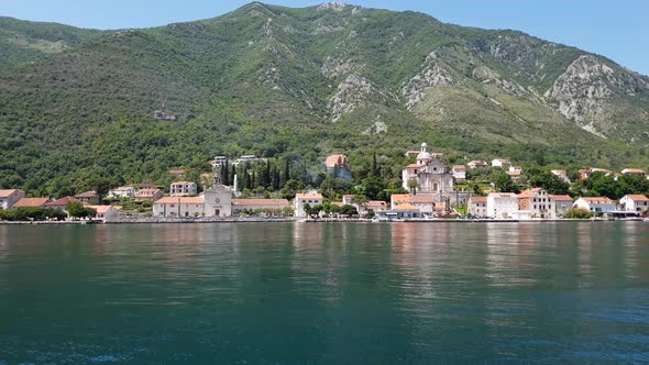 View of Prcanj City and Church of the Virgin Mary, Montenegro