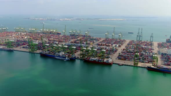 Aerial Footage of Commercial Port Terminal in Singapore alt