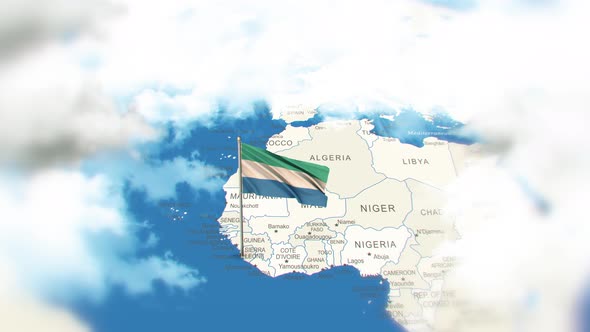 Sierra Leone Map And Flag With Clouds