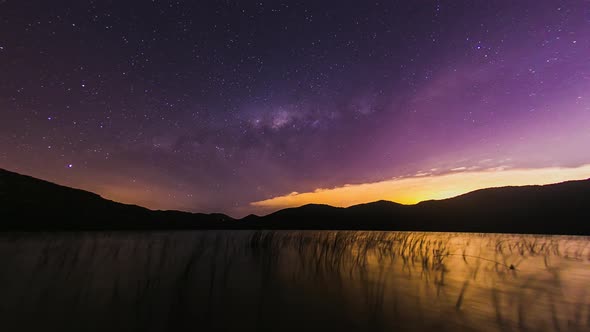 Time lapse of the Milky Way over 'Lagoa do Peri' Lagoon