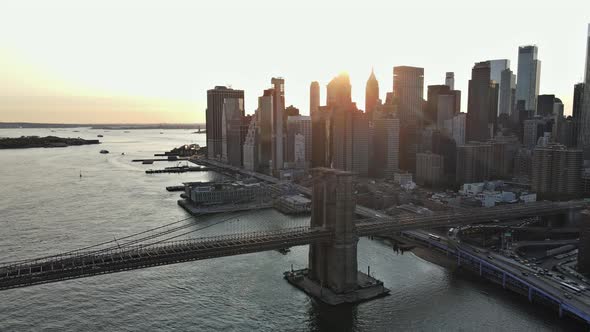 Close Up the Brooklyn Bridge in Manhattan New York City USA During Summer Time alt