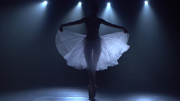 Slender Ballerina In White Tutu Dancing Elements Of Classical Ballet Stock Footage 