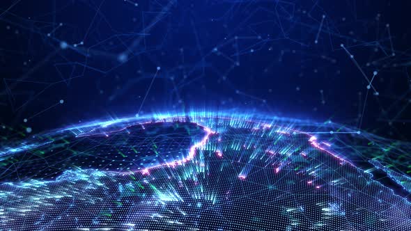 digital globe is presented in the form of a hologram emitting a light effect alt