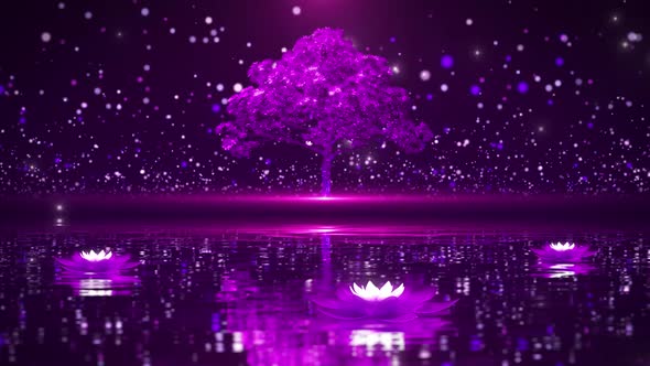 Lake Night Purple Particle Tree Starry Sky Background