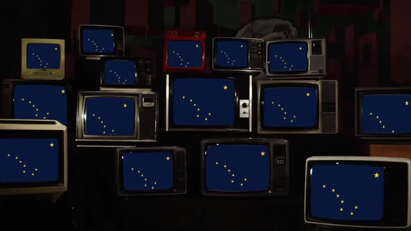 Alaska Flags on Retro TVs. alt