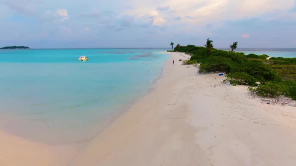 Drone Flyuing Along Maldive Paradise Tropical Island